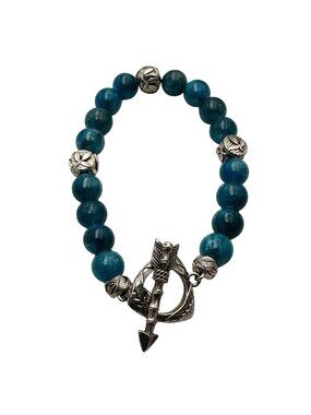 John Hardy JAI Sterling Silver Blue Apatite Bead Toggle Bracelet 7 Inch